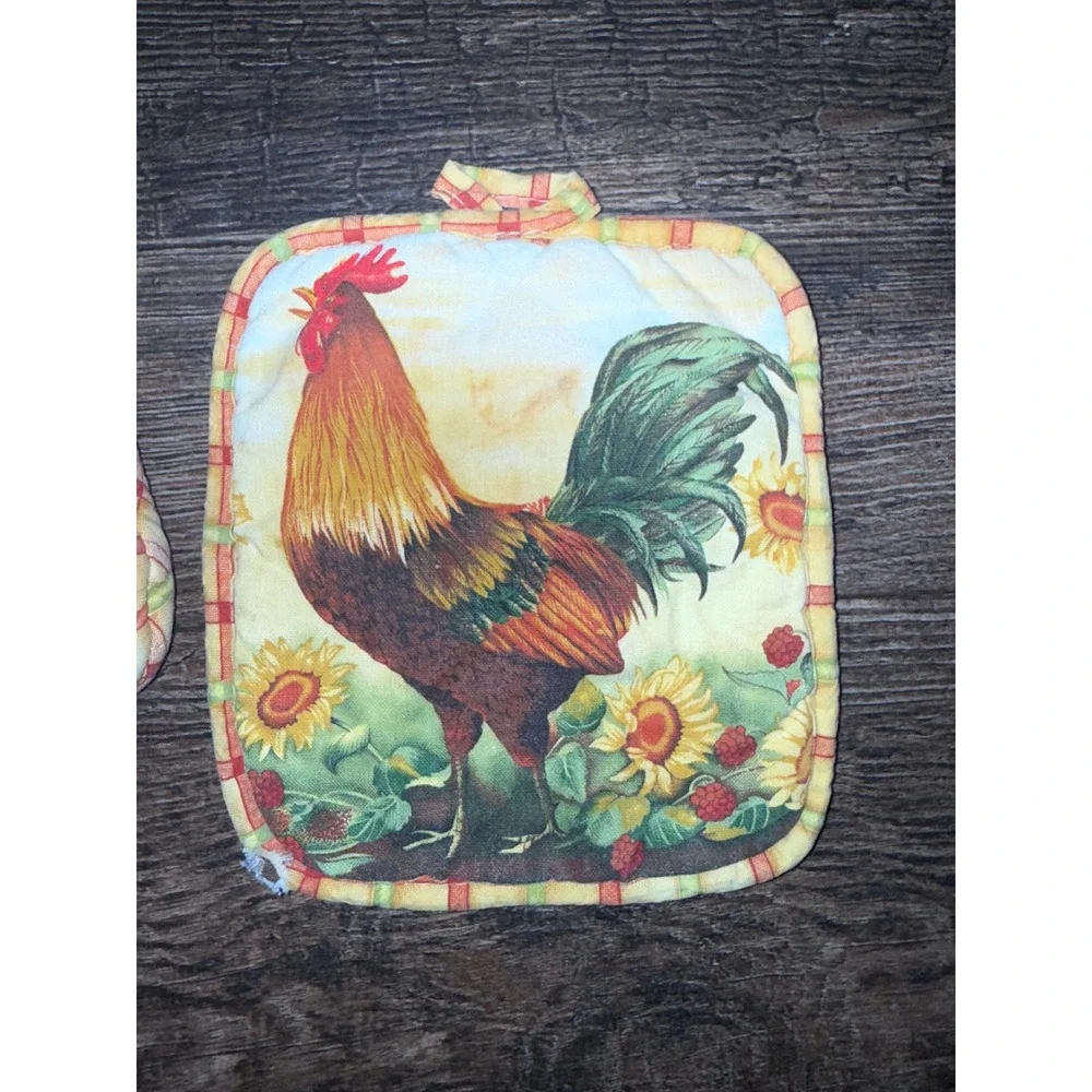 Rooster‎ Sunflower Oven Mitt and Pot Holder Set Farmhouse Kitchen Decor